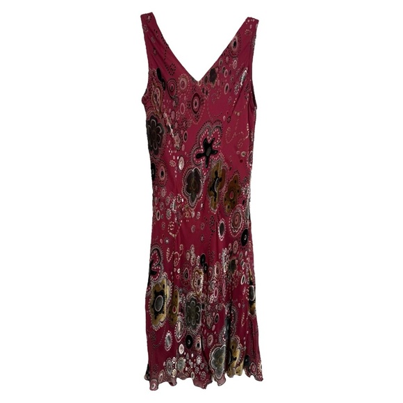 Vtg Y2K Velvet Burnout Floral Dress Size Small Red Burgundy Silk Boho Sleeveless - Picture 4 of 9